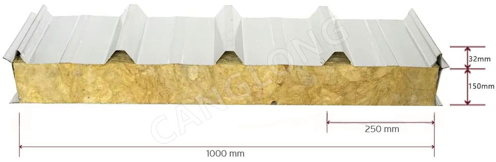 150mm Rock Wool Insulated 5 Ribs Roof Panel