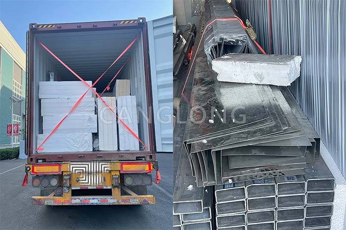 polyurethane wall panels and square tubes shipped